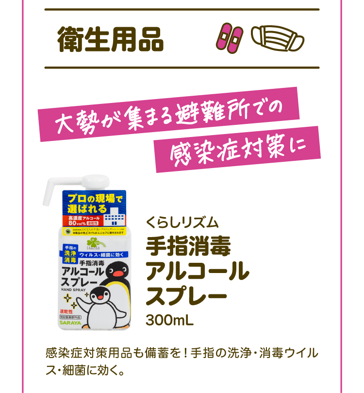 【衛生用品】大勢が集まる避難所での感染症対策に くらしリズム 手指消毒アルコールスプレー300mL感染症対策用品も備蓄を！手指の洗浄・消毒ウイルス・細菌に効く。